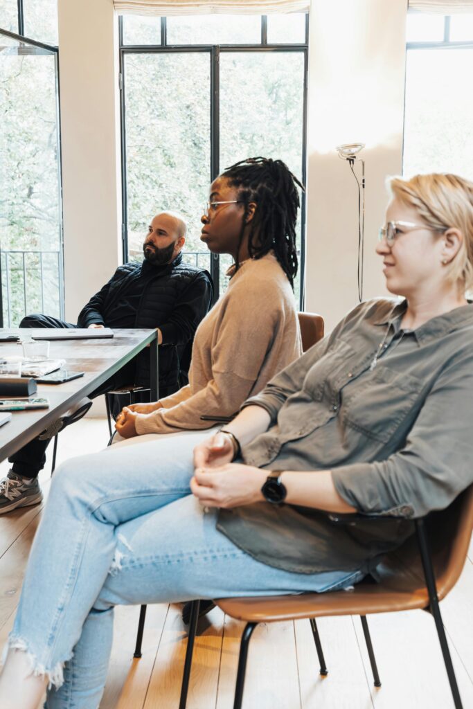 Work colleagues sitting at a table